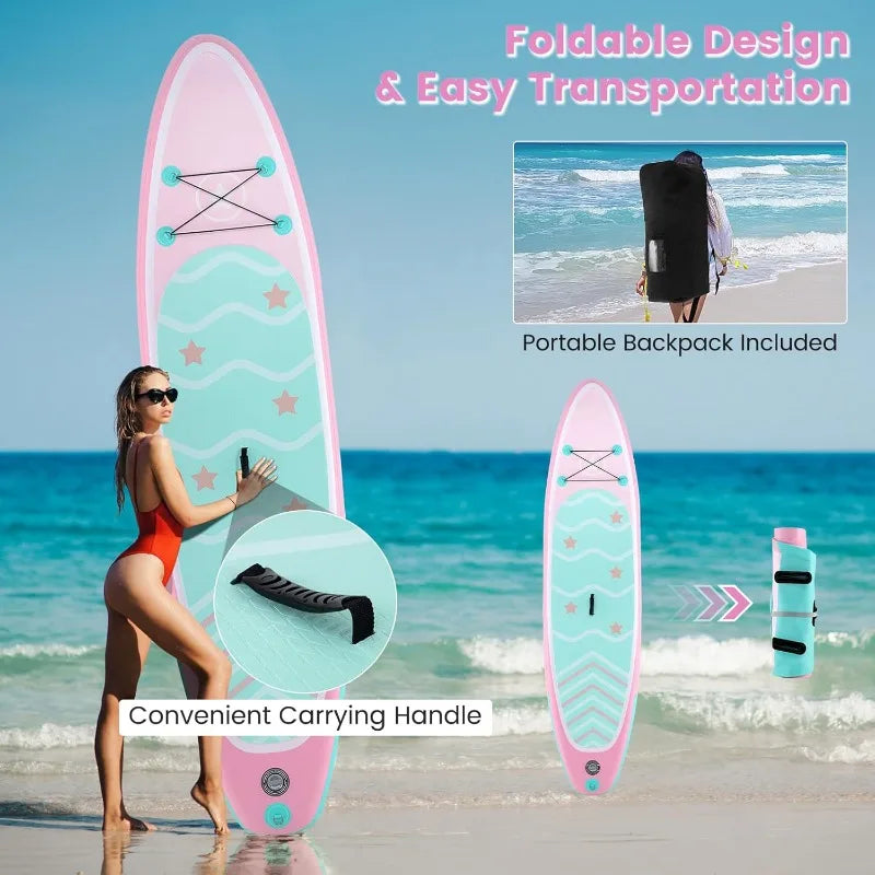 GYMAX 11' x 6" Inflatable Stand Up Paddle Board w/ SUP Accessories,Removable Fin,Paddle,Pump,Blow Up Paddle Boards Standing Boat