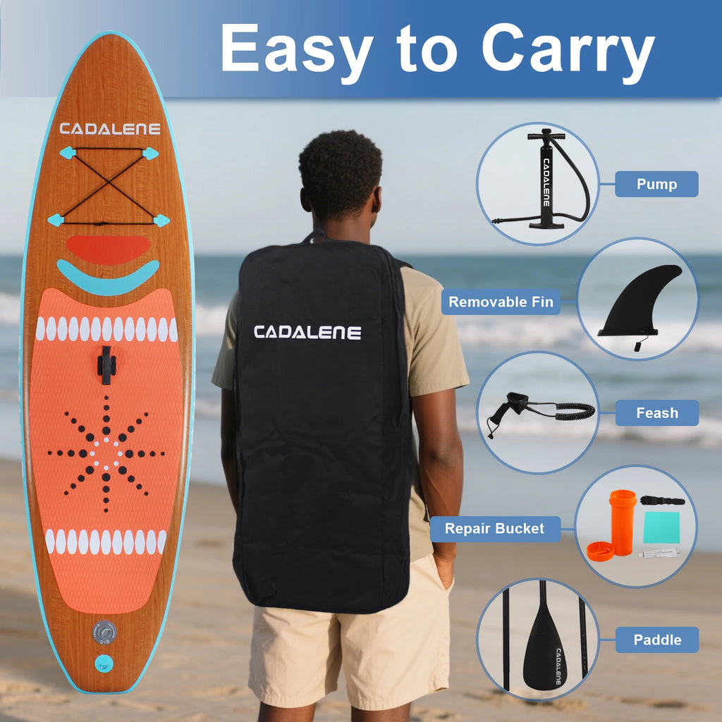 CADALENE 10' Inflatable Stand Up Paddle Board with Premium SUP Paddle Board Accessories, Non-Slip Comfort Deck for Youth & Adult