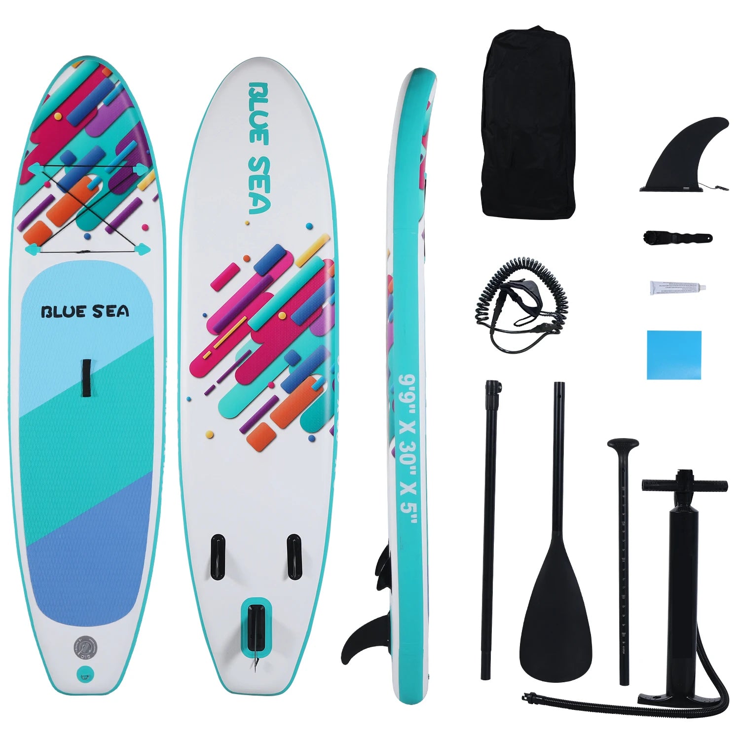 Stand Up Paddle Board 9.9ft x 30in Stable & Lightweight Inflatable SUP for Adults with Full Accessories: Pump, Paddle, and Bag.