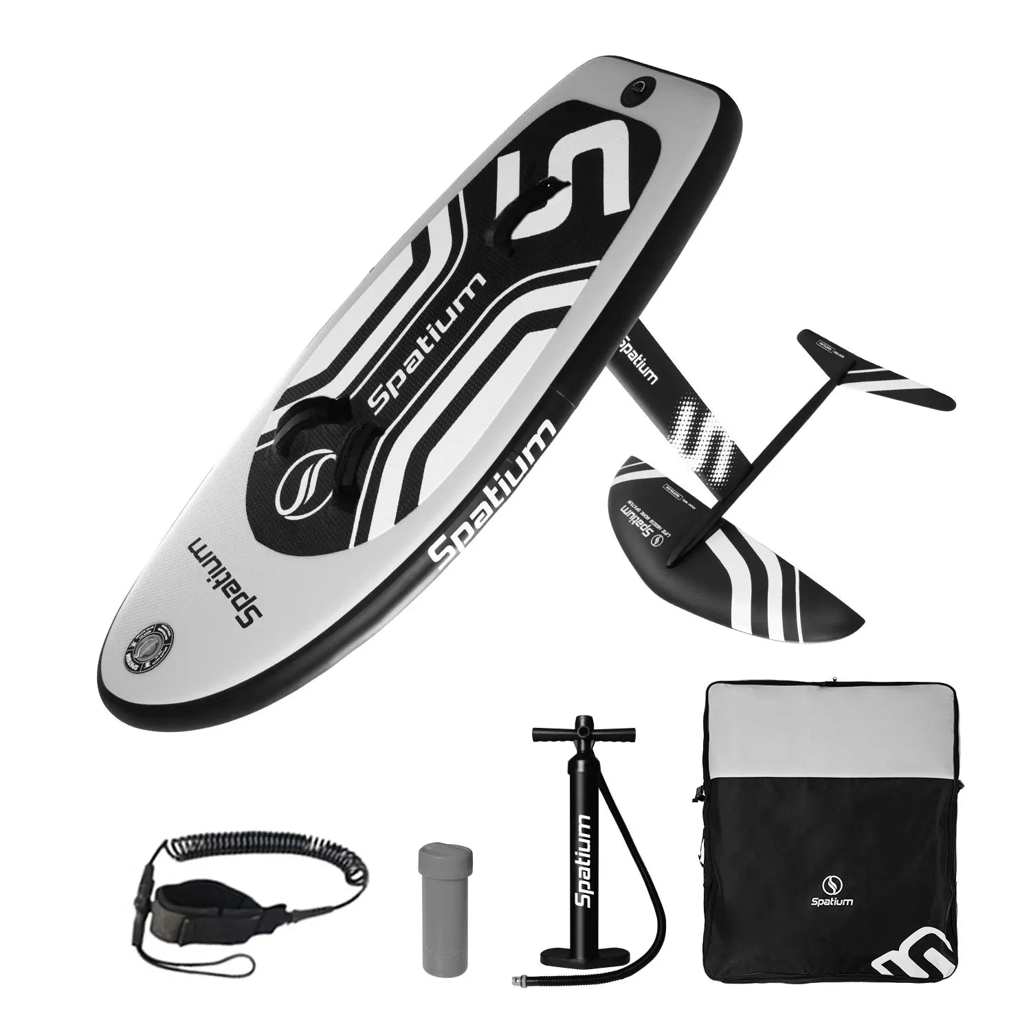 Spatium Hydrofoil Board for Surfing with Hydrofoil Accessories Inflator Pump, Backpack, Safe Leash, Fix Kit Hydrofoil Gray