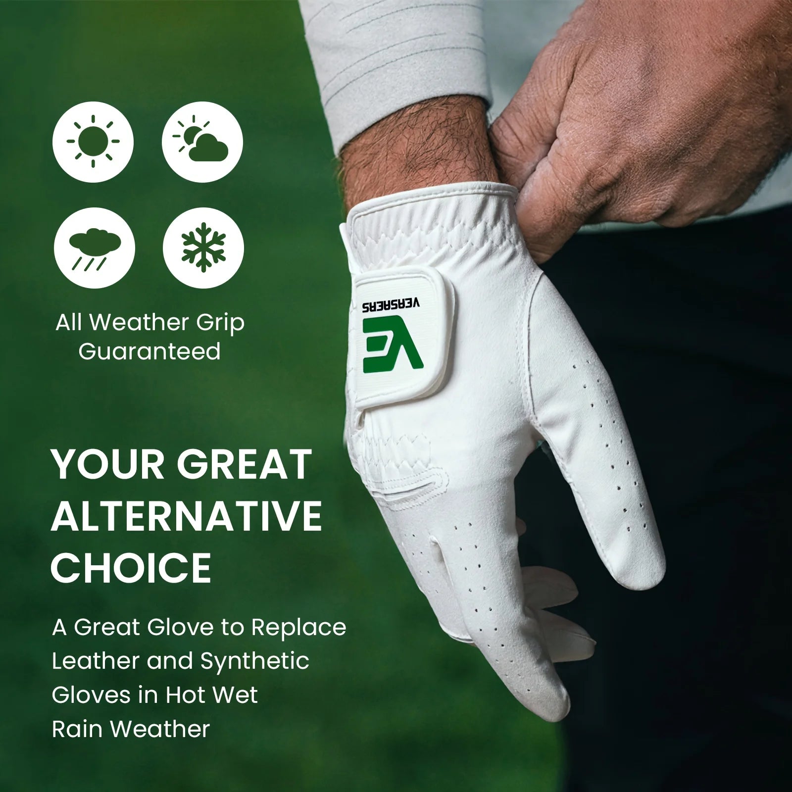 Men's Golf Glove Left Hand - All-Weather Rain Grip for Right-Handed Golfers, Durable White Design 1 Pack