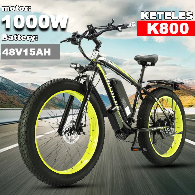 Electric Bike 1000W Motor 48V 20/15AH Lithium Battery E Bike Smart LCD Display 26 Inch All-terrain Fat Tires Electric Bicycle