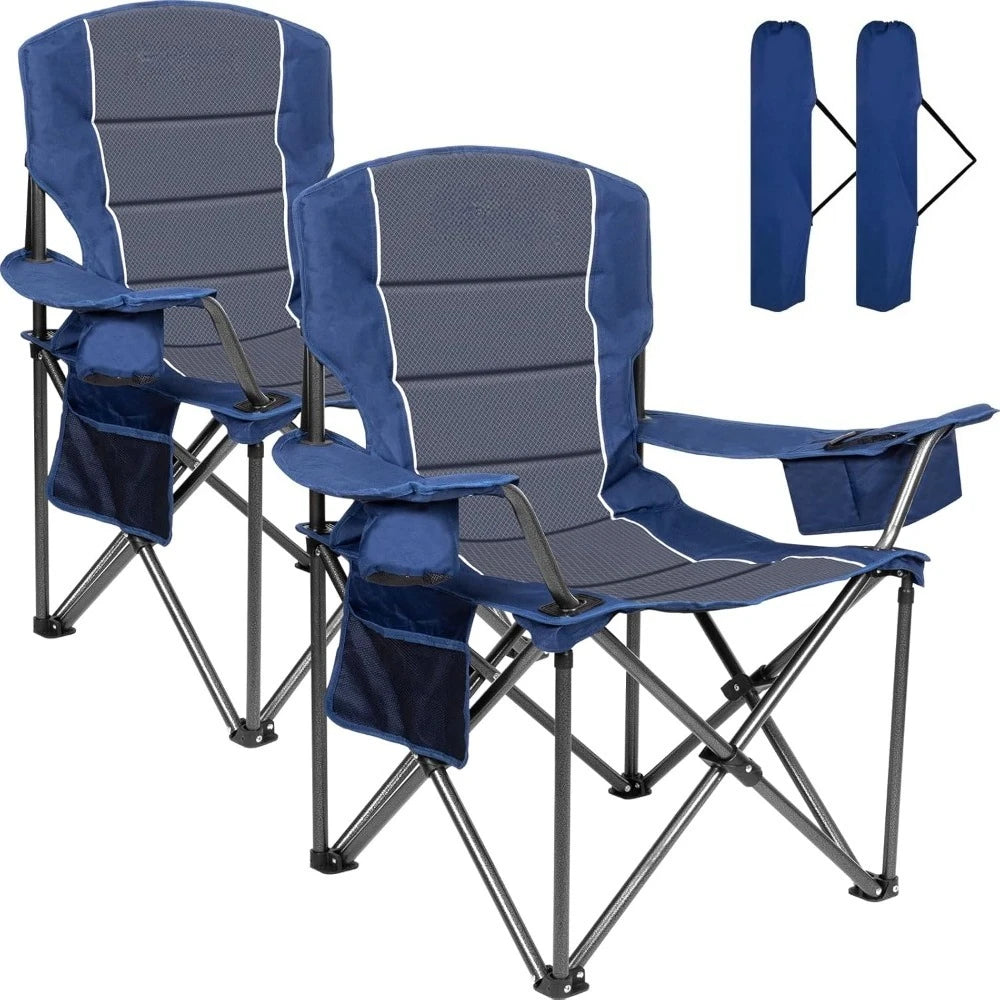 Oversized Camping Chairs,Heavy Duty Support 500 LBS,Padded Back & Arm Sport Chairs, Cup Holder Cooler Bag