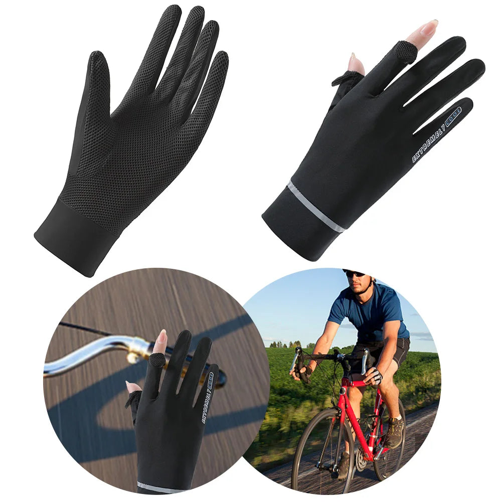 Lady Sunscreen Ice Silk Gloves Cycling Gloves Breathable Motorcycle Gloves Bicycle Gloves for Golf Driving Riding Fishing Hiking