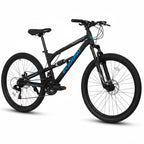 24/26 Inch Mountain Bike Full Suspension, 21 Speed Mountain Bicycle with Steel Frame and Double Disc Brakes, MTB Bike for Kids, Teenagers Adult Men Women