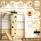 Indoor Climbing Wall, 10-in-1 Swedish Ladder, Indoor Playground for and Adults, Rock Climbing Wall, Wooden Swing Sets, Gymnasti