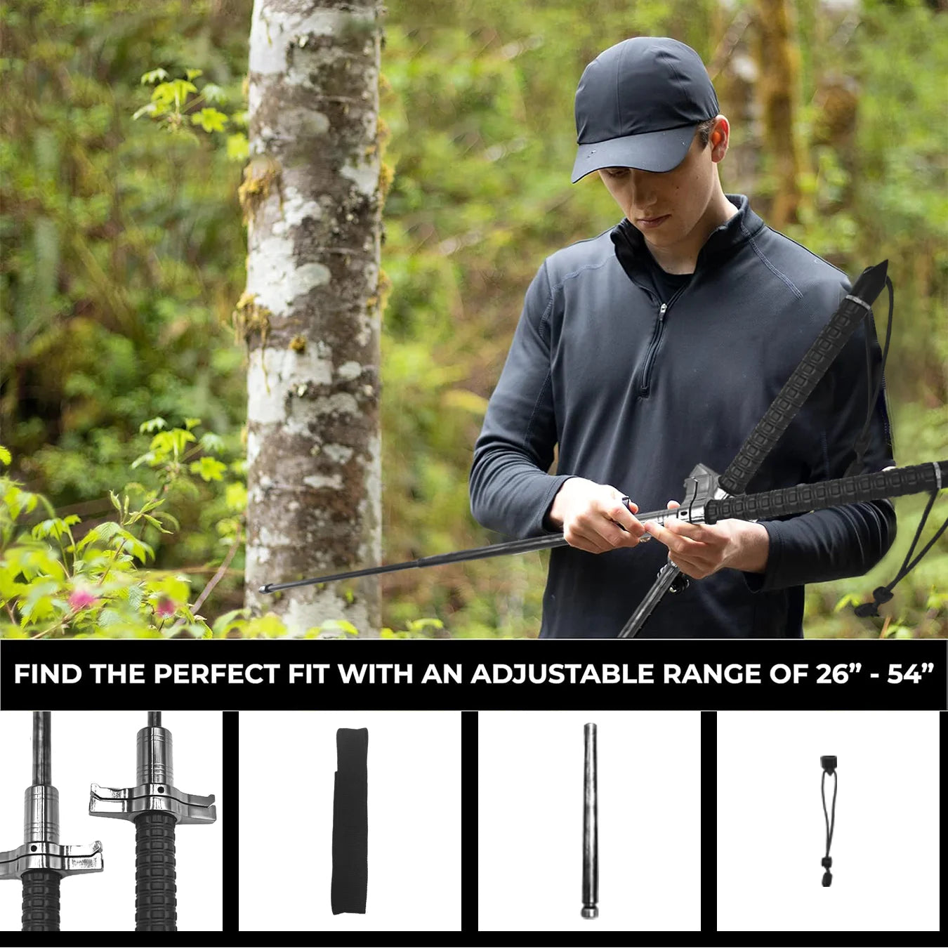 Suitable for all terrains! 26 - 37 inch retractable stainless steel walking sticks, non-slip and wear-resistant, convenient to s