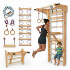 Swedish Ladder Wall Bars with Pull-Up Bar, Dip Station and Accessories for and Adults Wooden Stall Bars Home Gym with Gymnastic
