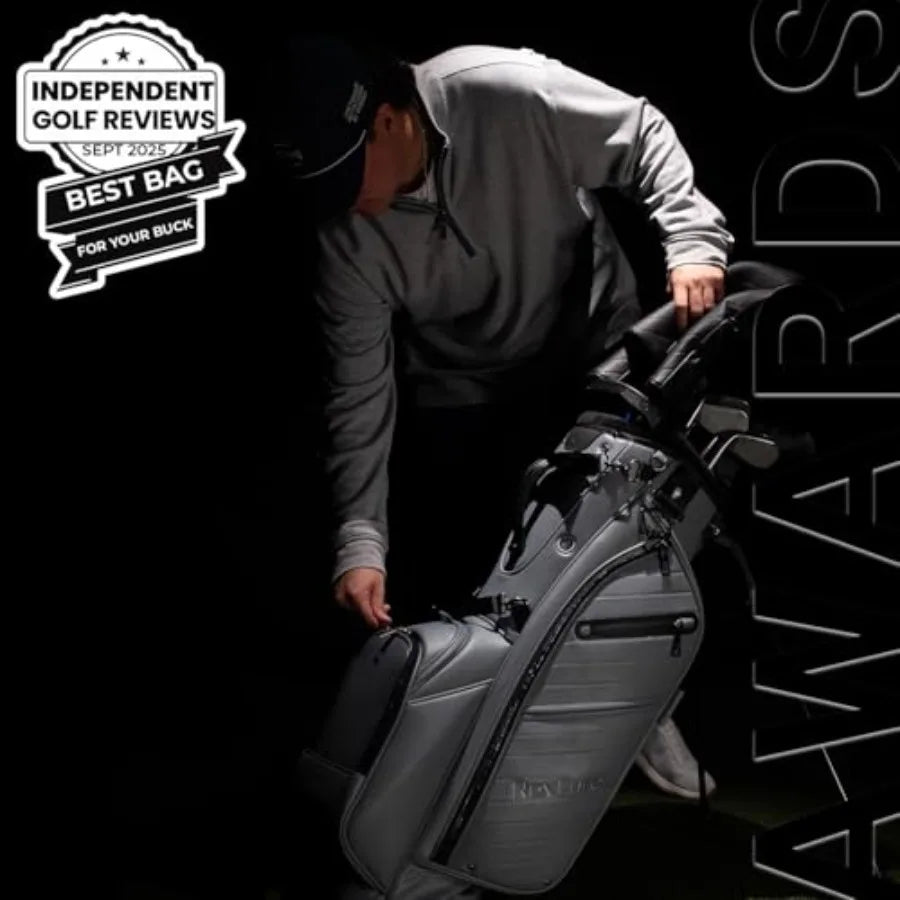 Upgraded Hybrid Luxury Golf Stand Bag, Tour Grade Synthetic Leather w/ScratchGuard, 14 Way Dividers, 2 Cooler Pockets