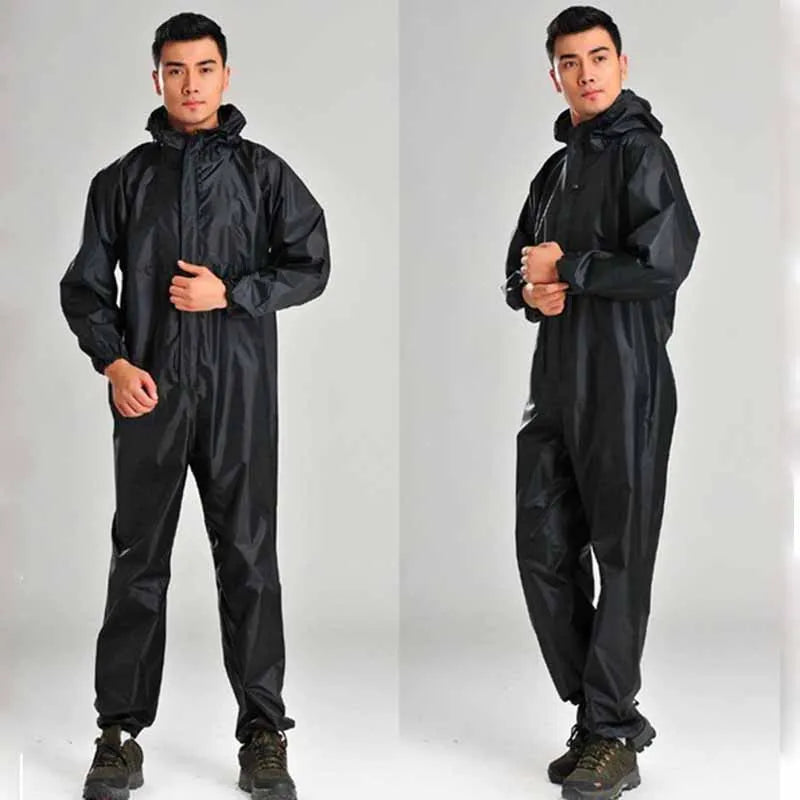 One-piece Raincoat Men Waterproof Jumpsuit One-piece Rain Poncho Women Seamless Raincoat All-in-one Rain Gear Hooded Rain Suit