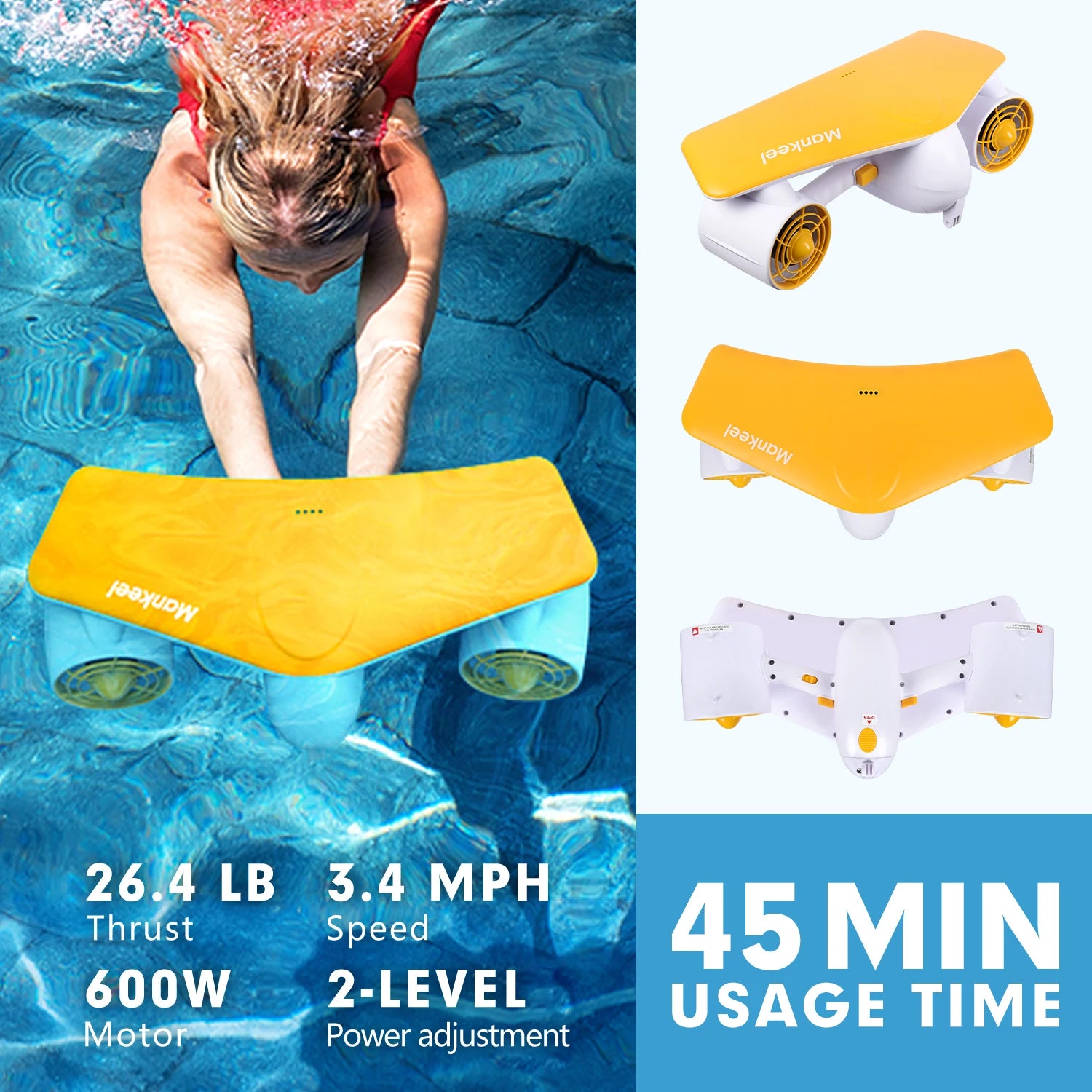 Electric Underwater Diving Scooter IP68 Waterproof Electric Scooter 50M Depth 6000mAh Water Surfboard Camera Mount Included