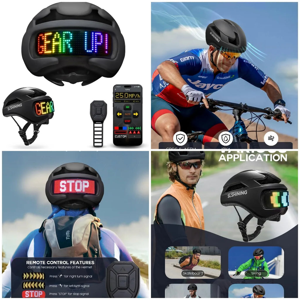 Bike Helmet with Light - Bike Helmet with DIY LED Screen for Scooter, Bicycle, Skateboard - LED