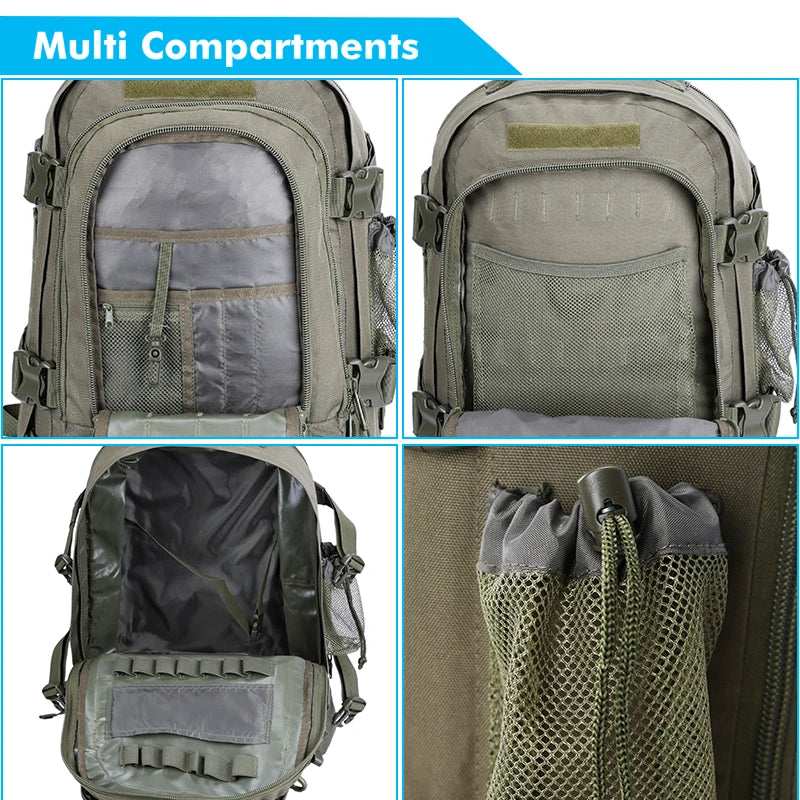 LQARMY 60L Male Travel Tactical backpack  Hiking Camping backpack Expandable Army Backpacks Molle  3 Day Assault Pack Rucksacks
