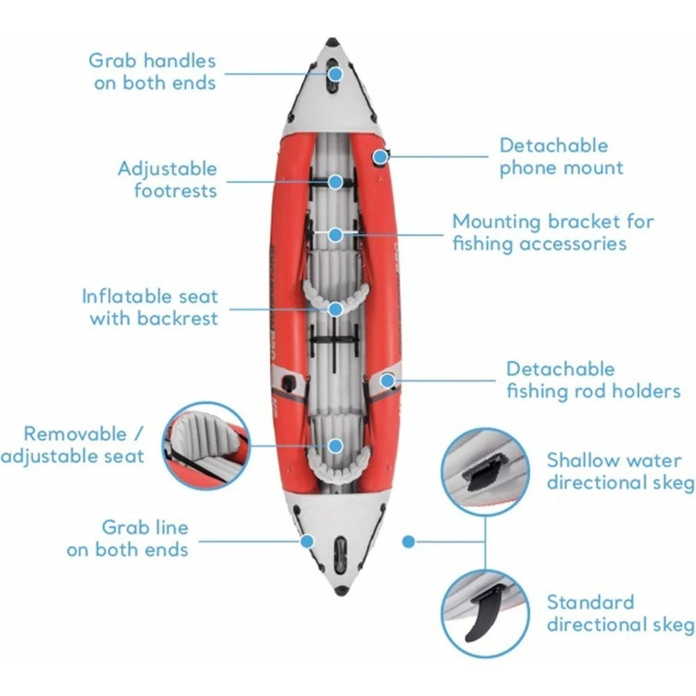 Inflatable 68309EP Excursion Pro K2 Inflatable Kayak Set: Includes Deluxe 86in Kayak Paddles and High-Output Pump – - NEW