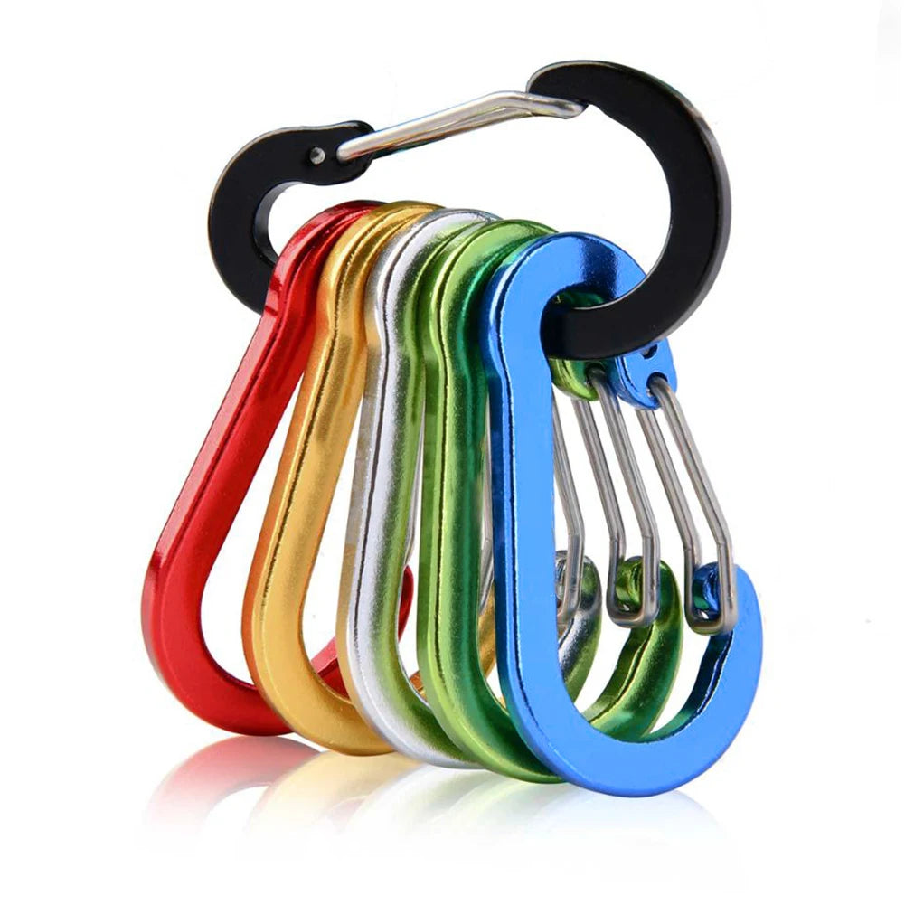 6Pcs Outdoor Carabiner Keychain D Shape Carabiner Spring Snap Clip Multifunctional Fishing Climbing Acessories