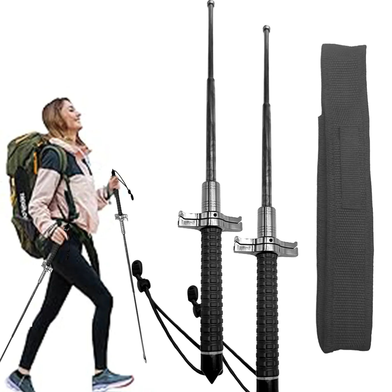 26-37-inch telescopic stainless steel walking stick with anti-slip design, suitable for challenging outdoor terrain and offering