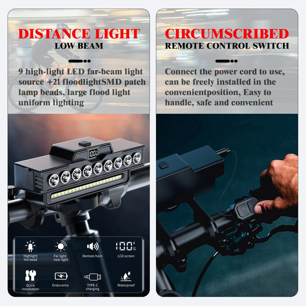 9 LED High Brightness Bike Light 7 Modes Front Warning Flashlight IPX5 Waterproof 2In1 Bicycle Lights Outdoor Cycling Equipment