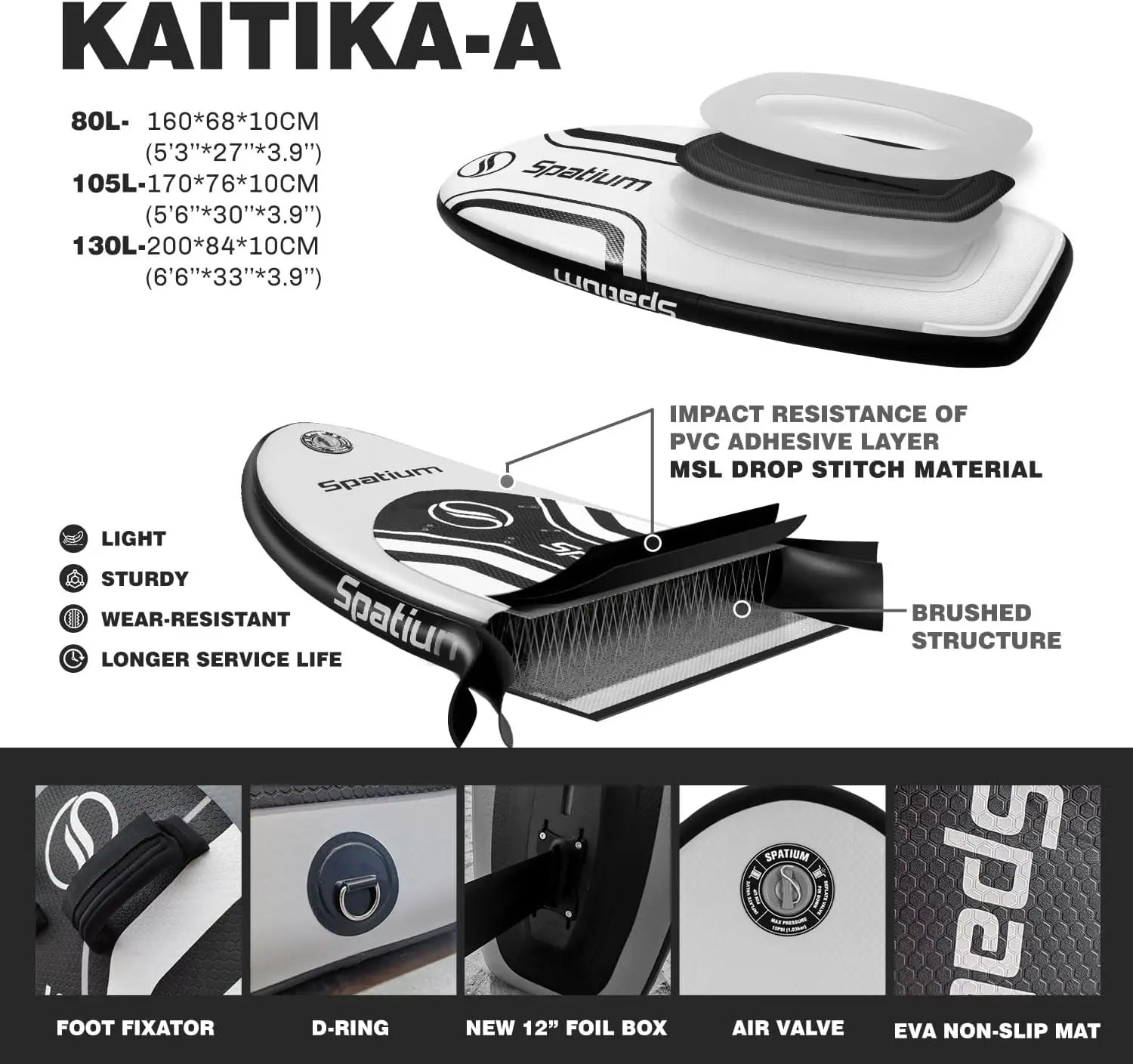 Spatium Hydrofoil Board for Surfing with Hydrofoil Accessories Inflator Pump, Backpack, Safe Leash, Fix Kit Hydrofoil Gray