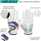 Mens Golf Gloves 2 PCS Left Hand For Right Handed Golfer Leather All Weather Grip Soft Breathable Flexible for Golfers