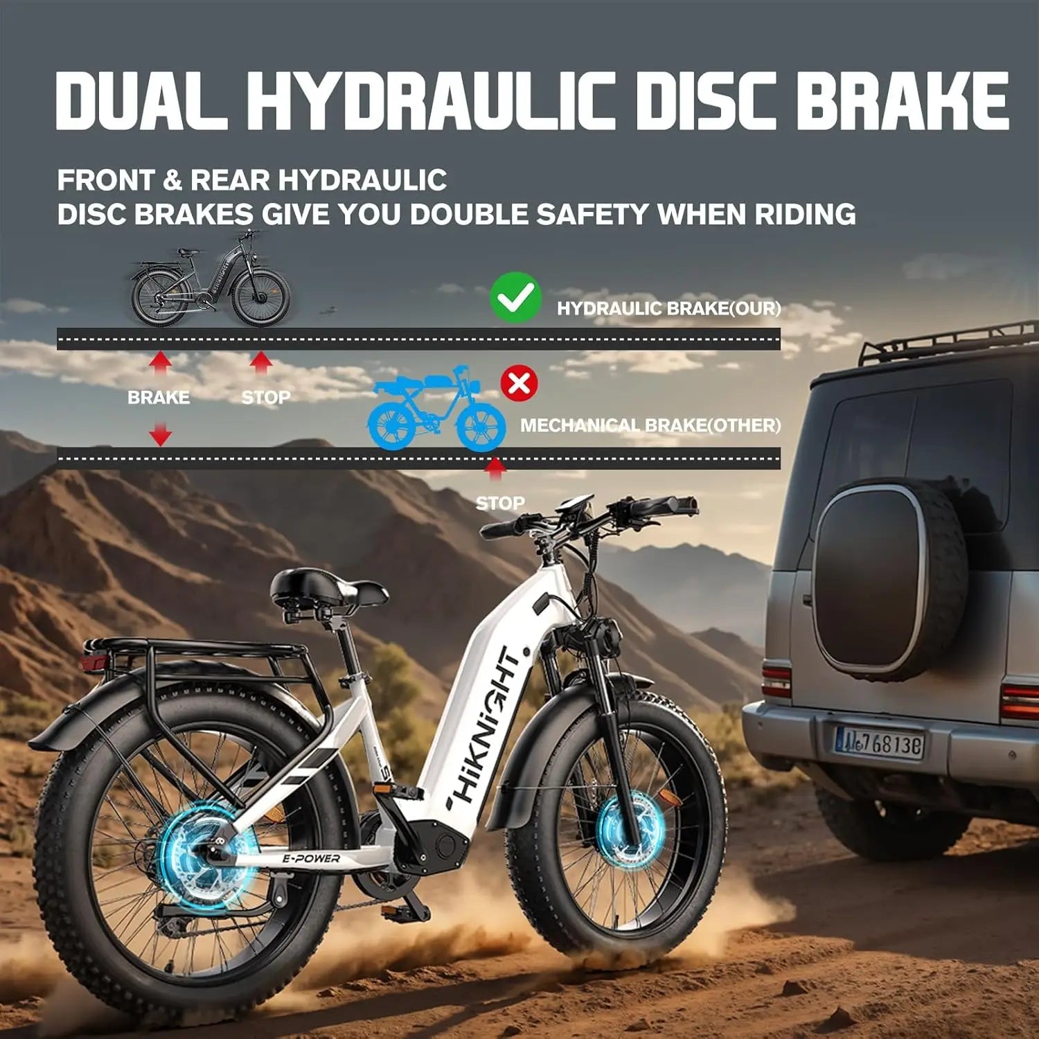 HIKNIGHT H2PRO Dual motor electric bicycle, 26 inch wide tire fast charging version, unisex off-road mountain electric bicycle