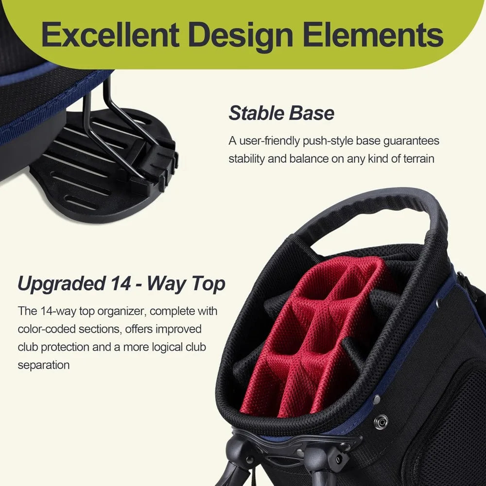 14 Way Golf Stand Bag, Golf Bags for Men with Stand, Top Dividers Ergonomic with 10 Pockets Golf Club Bags