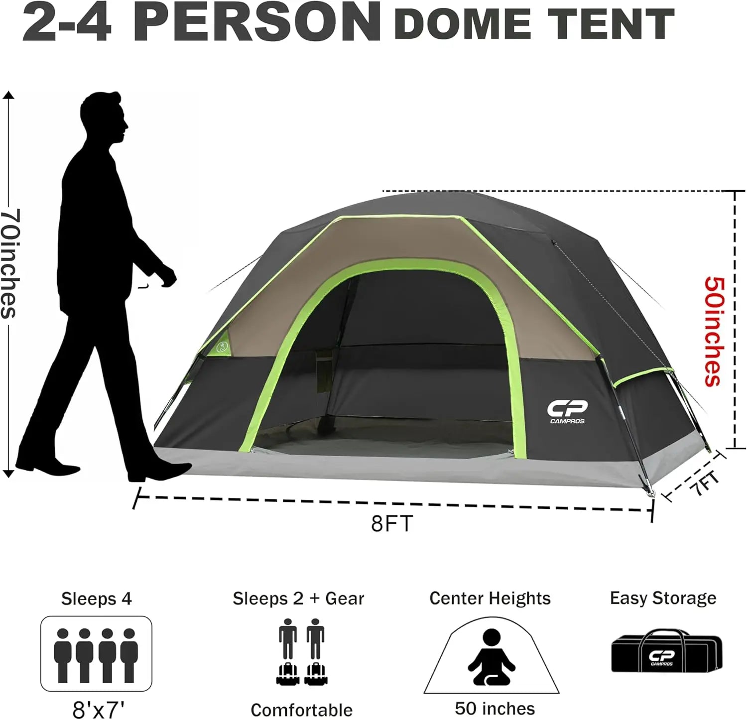 Tents for Camping 4 Person Tent Waterproof Windproof Double Layer Camping Tent, Easy Setup Dome Tent
