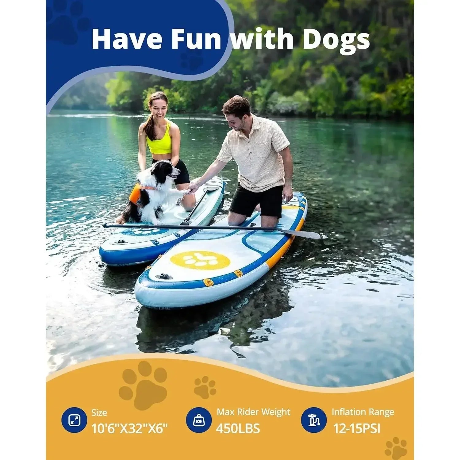 W_Inflatable Stand Up Paddle Board, 10'6" SUP Non-Slip Stable Deck Pad, Unique Center Fin, Premium Accessories