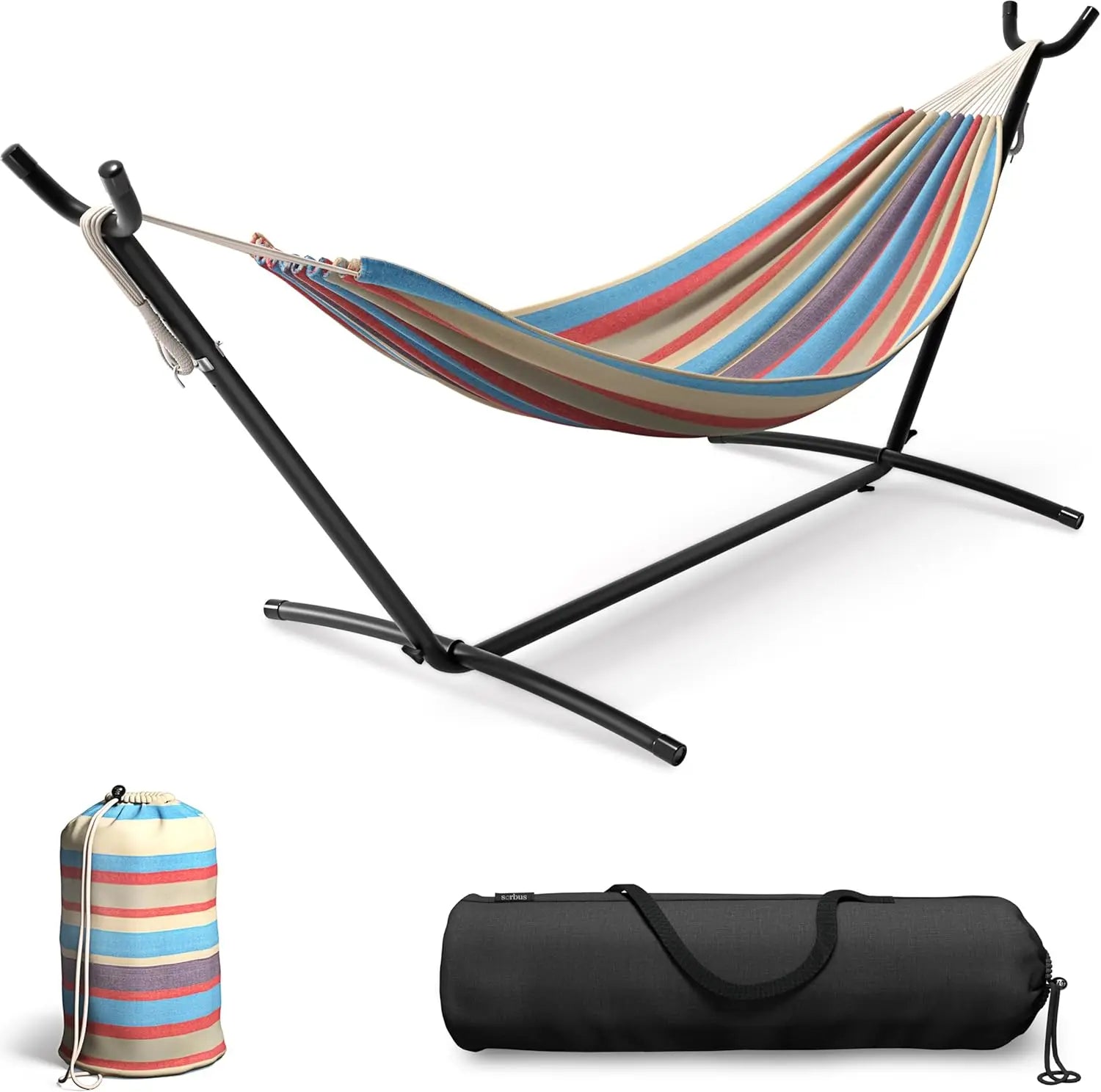 450-lb Cotton-Blend Double Hammock, 60" Bed, Portable Carry Case—Perfect for Patio, Garden or Camping