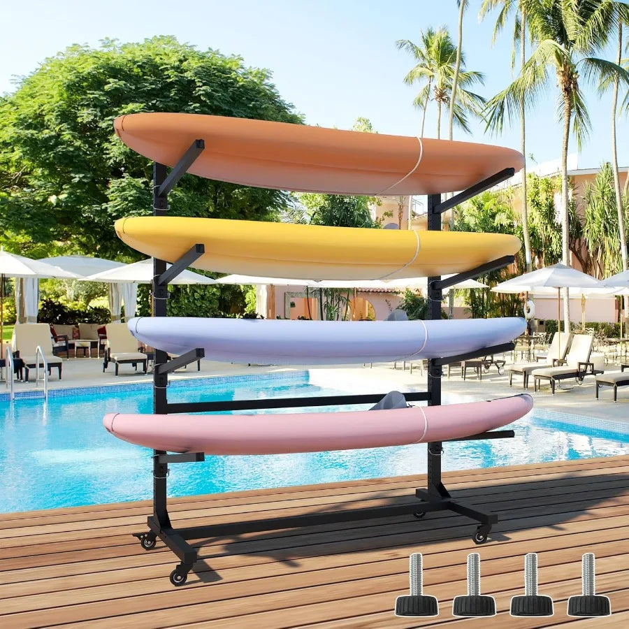 Heavy Duty Kayak Storage Rack with Wheels and Adjustable Feet Garage Outdoor Kayak Stand Holder for Kayaks Canoes Surfboard and