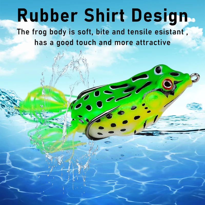 10pcs Frog Shape Lure Soft Tube Bait Plastic Fishing Lure with Fishing Hooks Topwater Ray Frog Artificial 3D Eyes