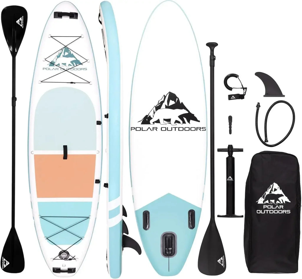 Polar Outdoors by Roc Inflatable Stand Up Paddle Board Premium SUP Paddle Board Wide Stable Design Non-Slip Comfort Deck Youth