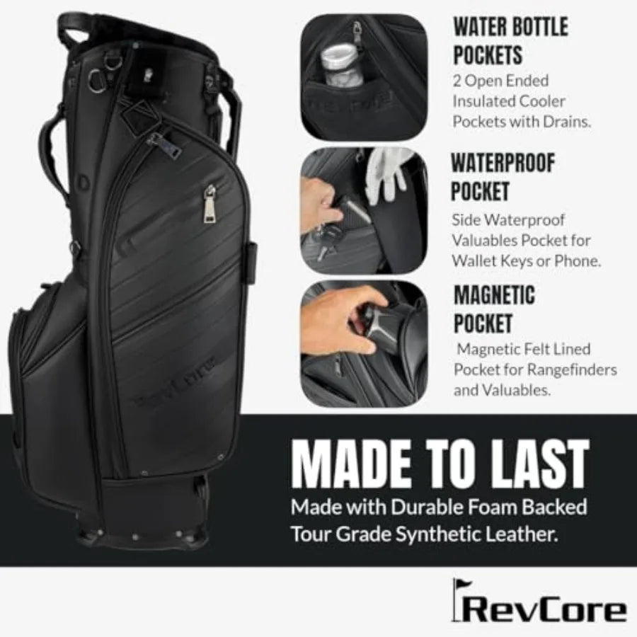 Upgraded Hybrid Luxury Golf Stand Bag, Tour Grade Synthetic Leather w/ScratchGuard, 14 Way Dividers, 2 Cooler Pockets