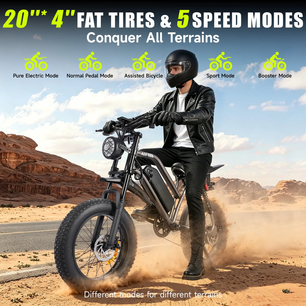 1000W Mountain Ebike 48V 15Ah Lithium Battery 31MPH Max Speed 65Miles Long Range Adult Off Road Electric Mountain Bike 20 inch