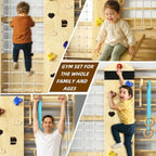 Indoor Climbing Wall, 10-in-1 Swedish Ladder, Indoor Playground for and Adults, Rock Climbing Wall, Wooden Swing Sets, Gymnasti
