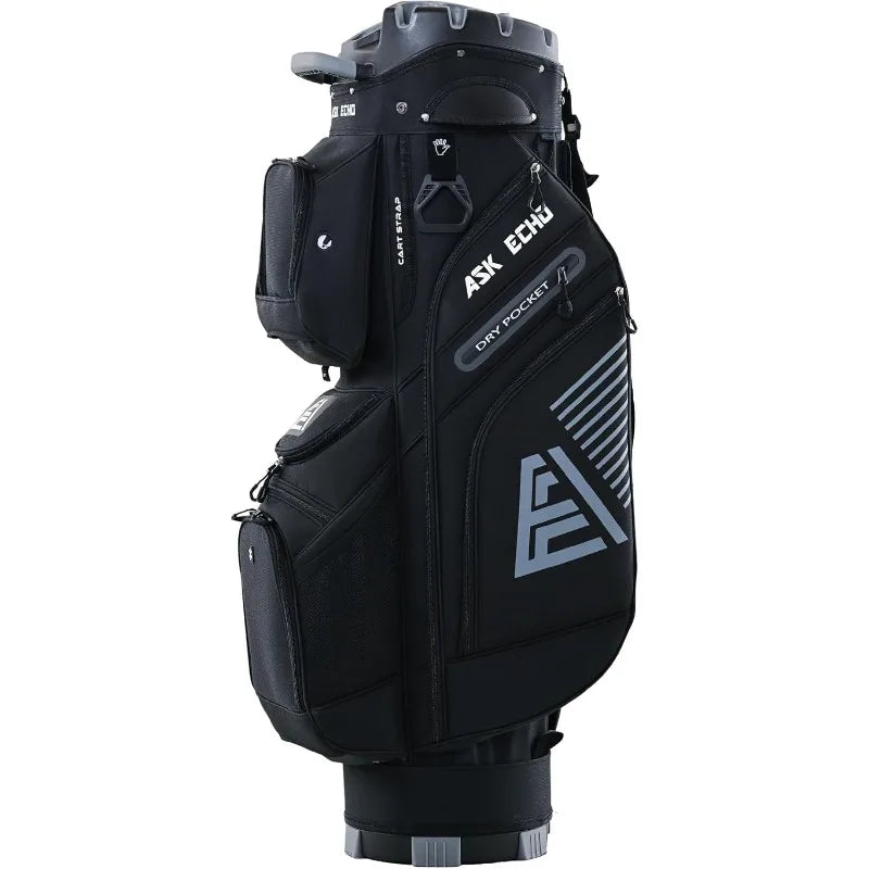 ASK ECHO T-Lock Golf Cart Bag with 14 Way Organizer Divider Top, Premium Cart Bag with Handles and Rain Cover, for Men