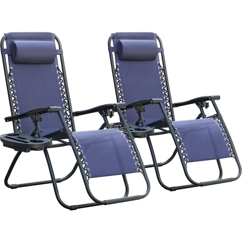 Zero Gravity Chair Patio Folding Lawn Outdoor Lounge Gravity Camp Reclining Lounge Chair with Cup Holder Pillows for Poolside