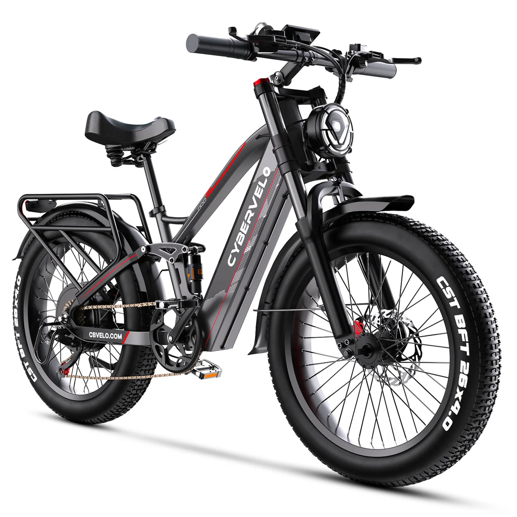 Cybervelo EK9 26"x4.0" 5000w Peak motor, up to 120 Miles Range, 52V 40Ah Battery E-Bike, Luxury Adult Fat Tire Electric Bicycles