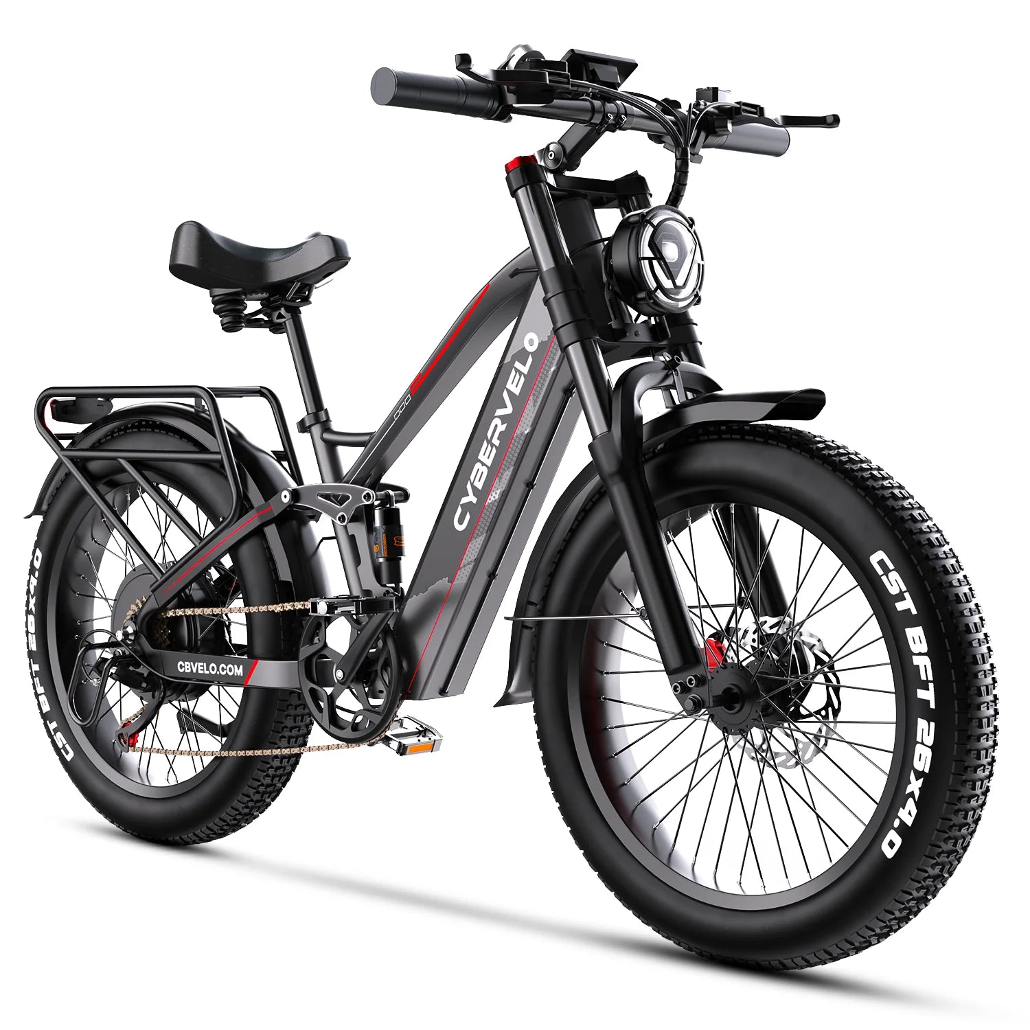 Cybervelo EK9 26"x4.0" 5000w Peak motor, up to 120 Miles Range, 52V 40Ah Battery E-Bike, Luxury Adult Fat Tire Electric Bicycles