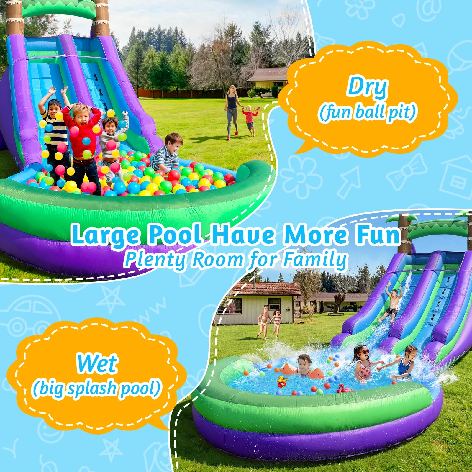 20FT Ultra Climber Kids Inflatable Water Slide Park Heavy Duty For Outdoor Fun  Climbing Wall With Two Slides And Splash Pool