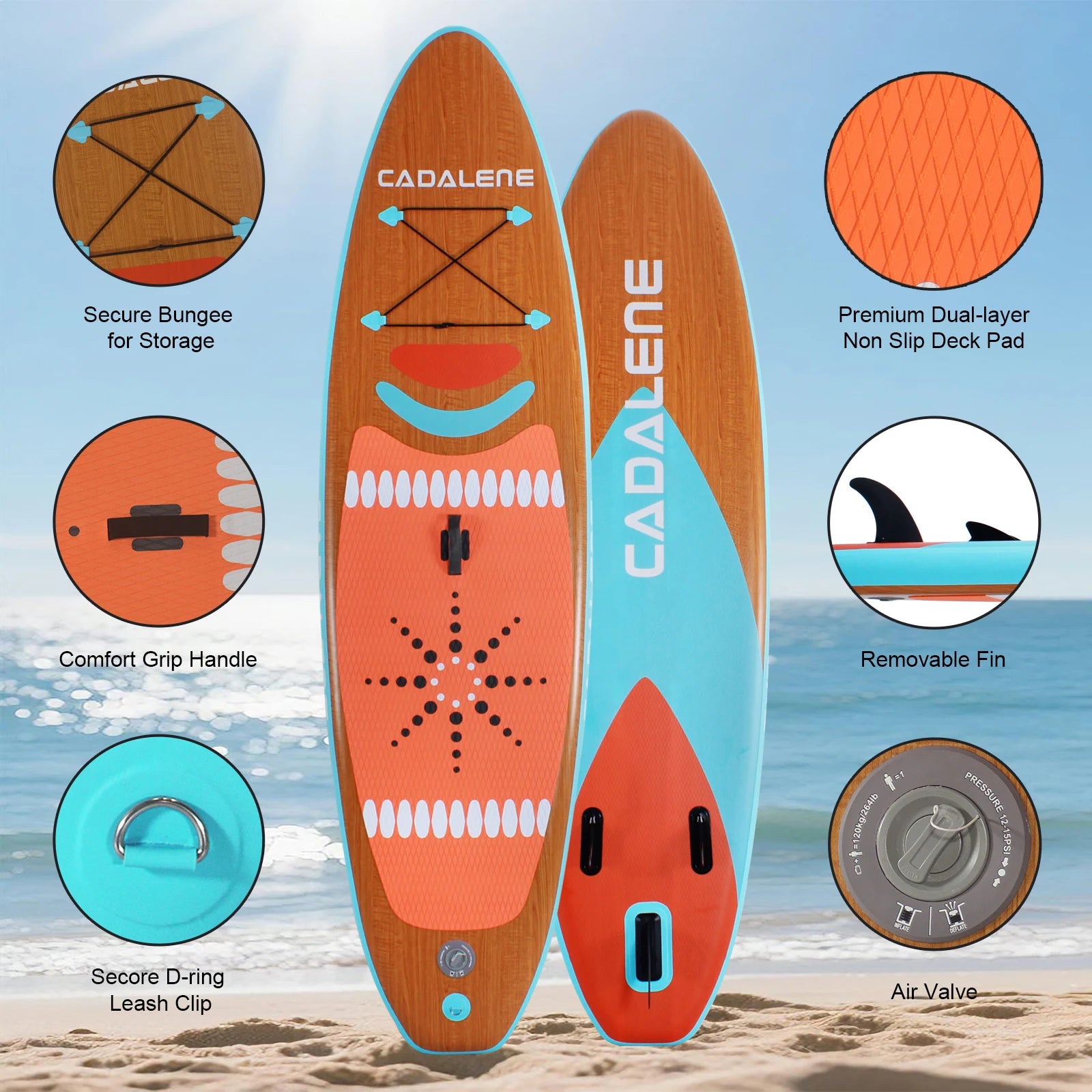 CADALENE 10' Inflatable Stand Up Paddle Board with Premium SUP Paddle Board Accessories, Non-Slip Comfort Deck for Youth & Adult