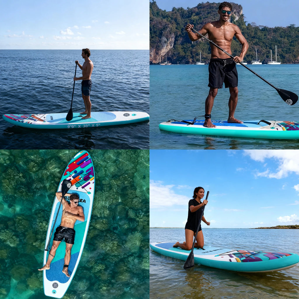 Stand Up Paddle Board 9.9ft x 30in Stable & Lightweight Inflatable SUP for Adults with Full Accessories: Pump, Paddle, and Bag.
