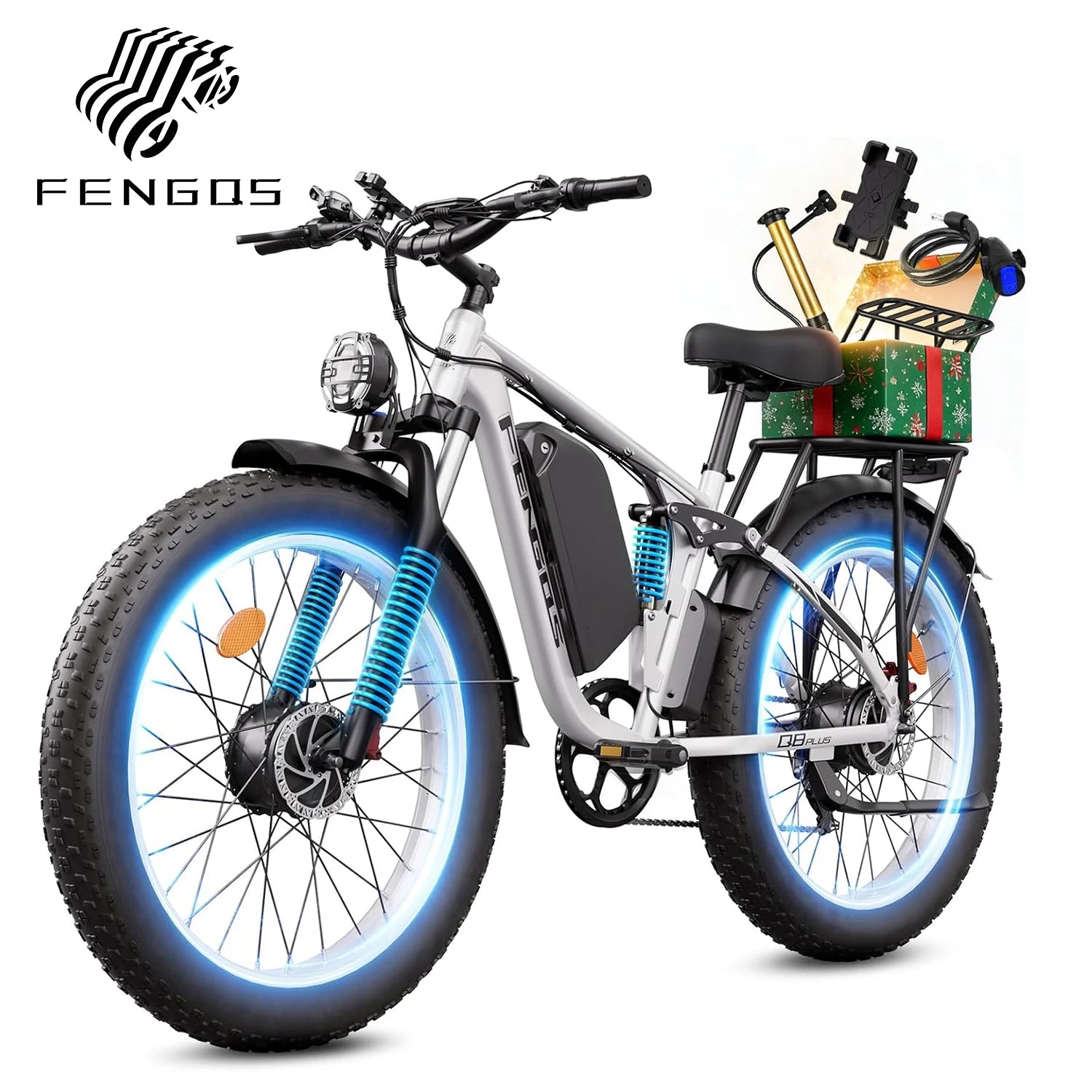 FENGQS Q8PLUS 60V 6000W adult electric bicycle, long range 45 mph high-speed wide tire fully shock-absorbing mountain bike