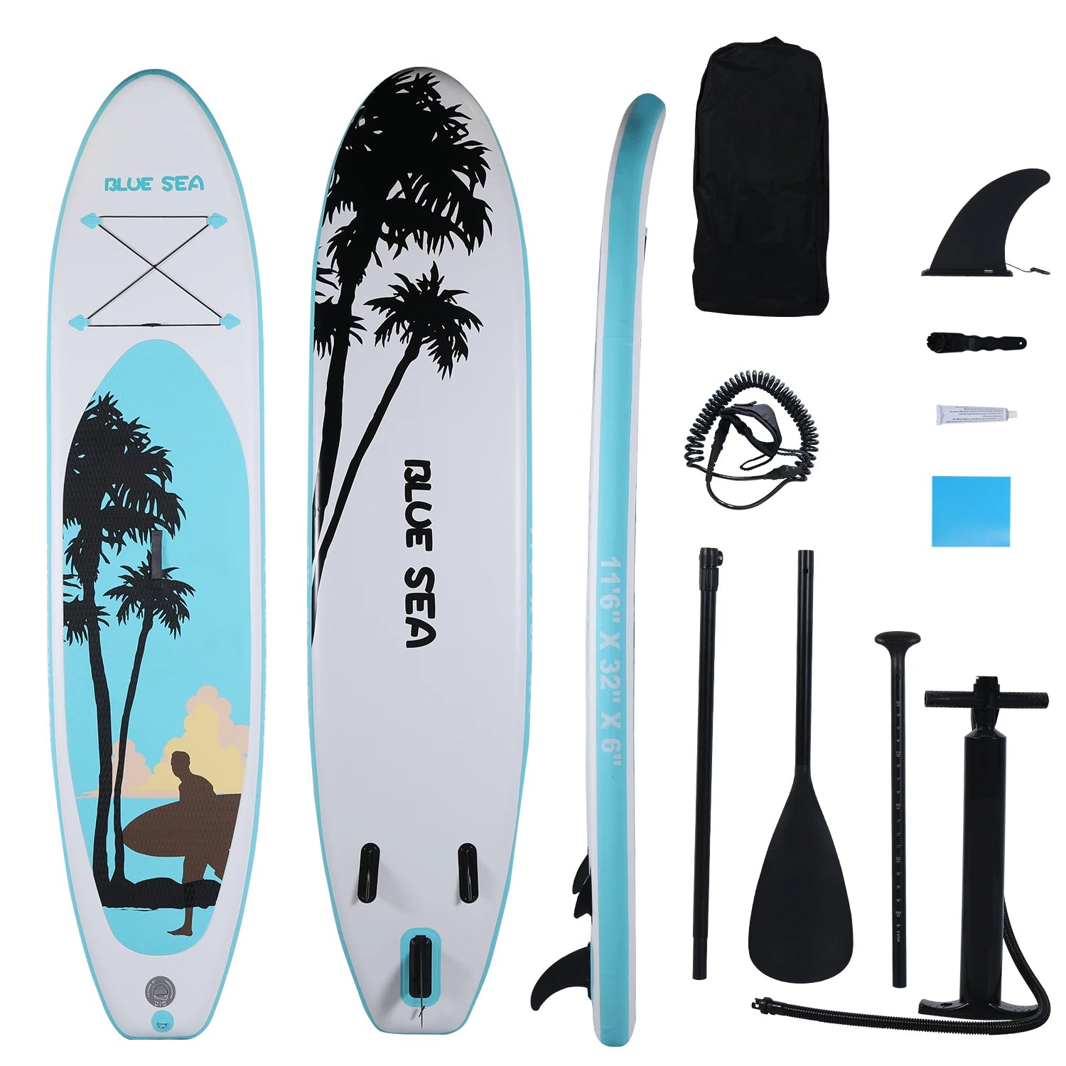 All-Around Inflatable SUP Board 11ft×32in for Adults for Yoga & Fishing on Lakes & Oceans Includes Paddle, Pump, Backpack & fin