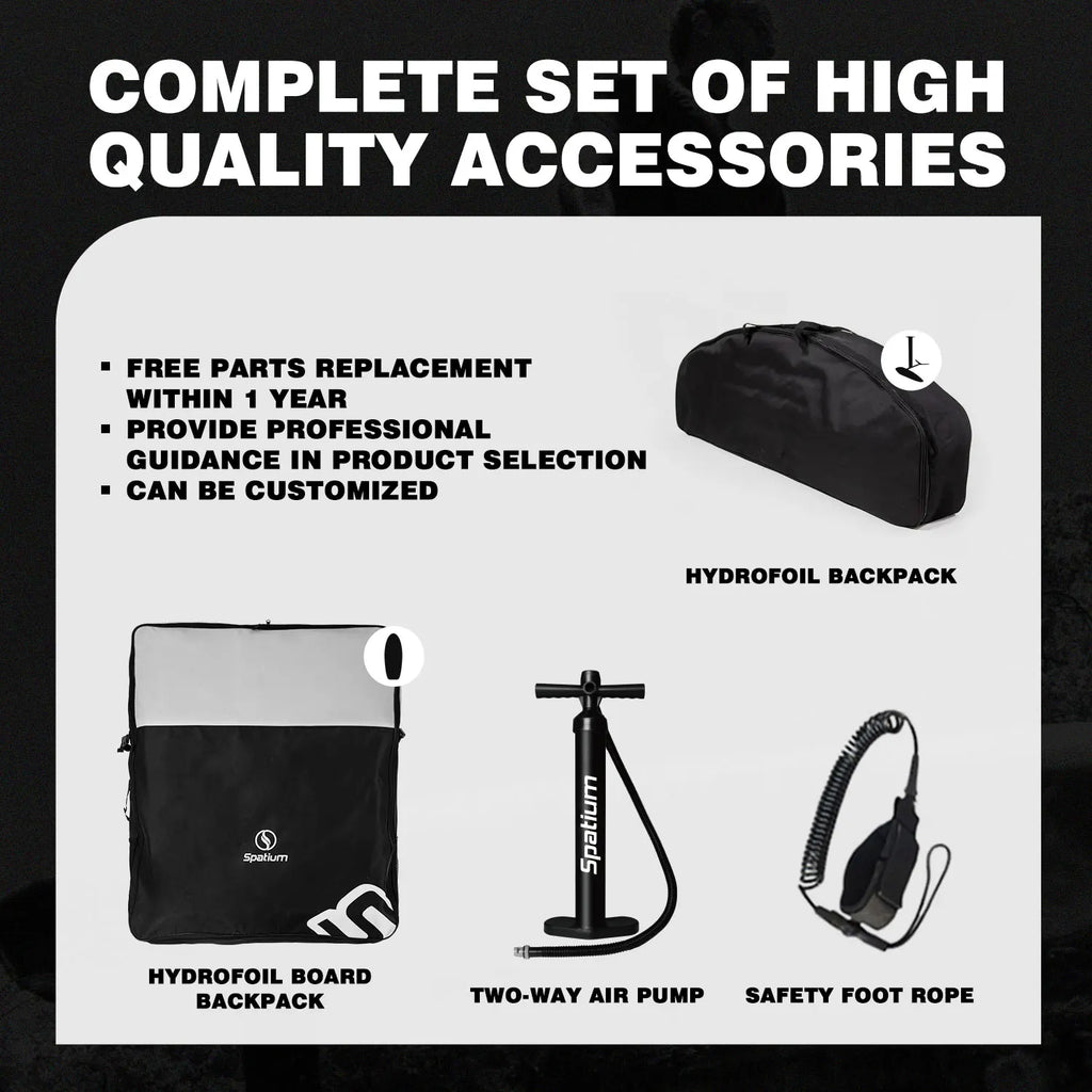 Spatium Hydrofoil Board for Surfing with Hydrofoil Accessories Inflator Pump, Backpack, Safe Leash, Fix Kit Hydrofoil Gray