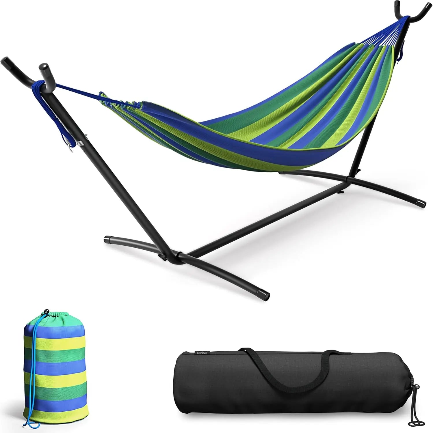 450-lb Cotton-Blend Double Hammock, 60" Bed, Portable Carry Case—Perfect for Patio, Garden or Camping