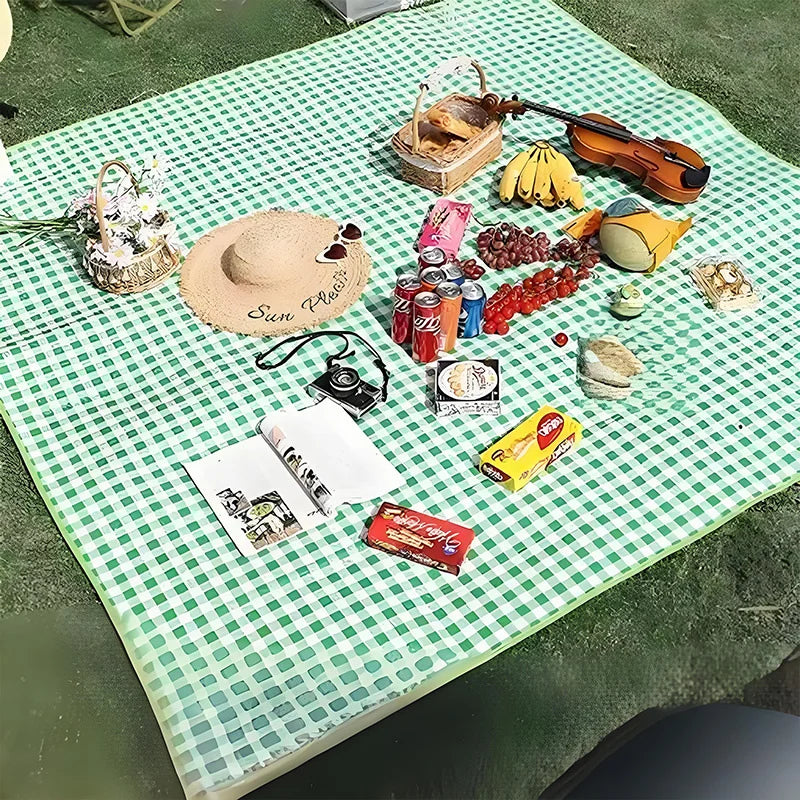 Waterproof Picnic Mat  - Ins Style Outdoor Blanket, Portable, Dirt-Proof, for Beach, Camping, Park, Easy Fold (Blue/Checke