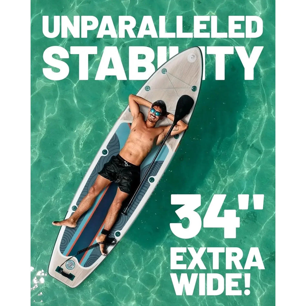 Inflatable Paddle Board 11 '* 34 "* 6" Extra Wide Sup Board, 450lb Capicity Paddle Board for Adults, Suitable for Sea and Lakes