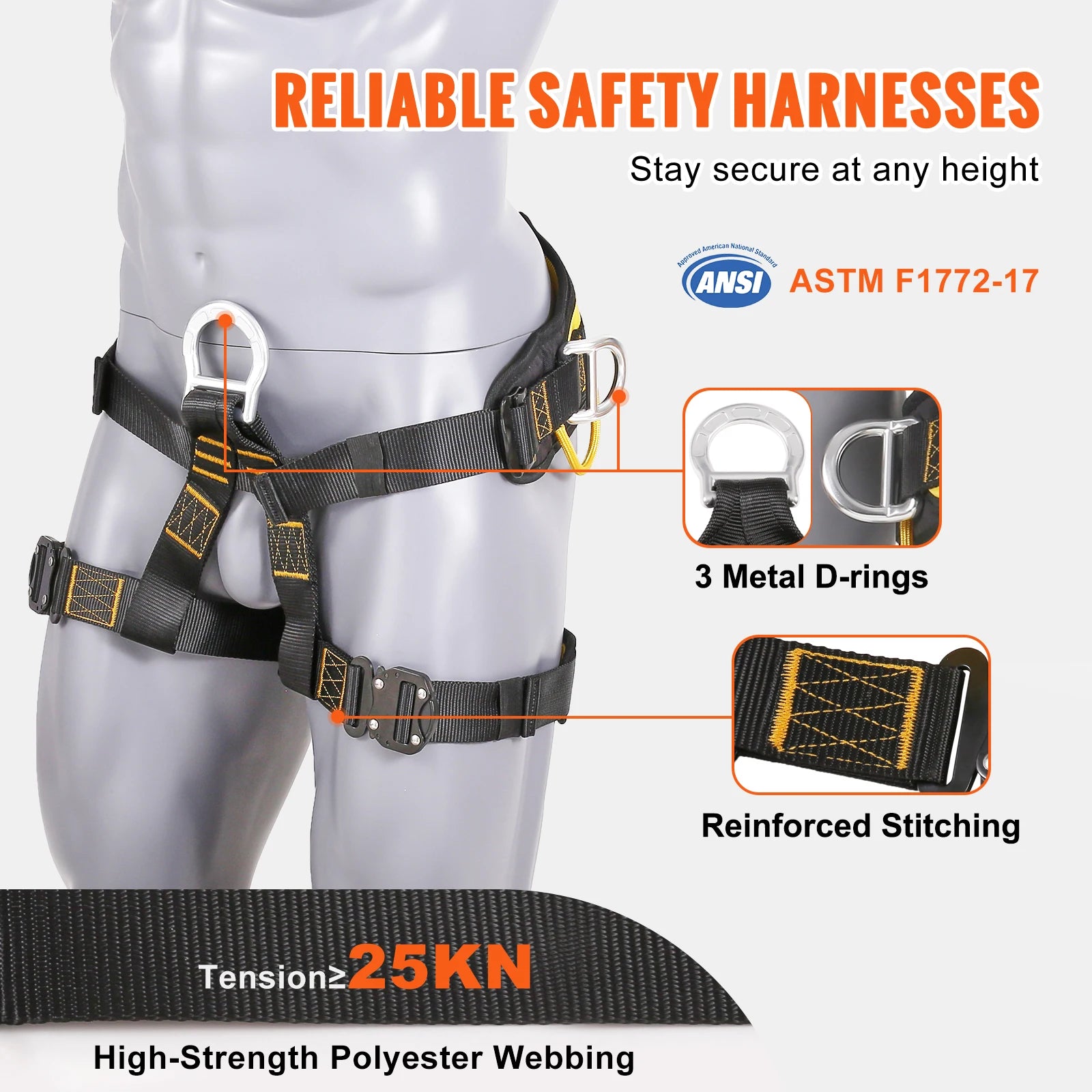 SucceBuy Half Body Safety Harness 340 lbs for Rock Climbing
