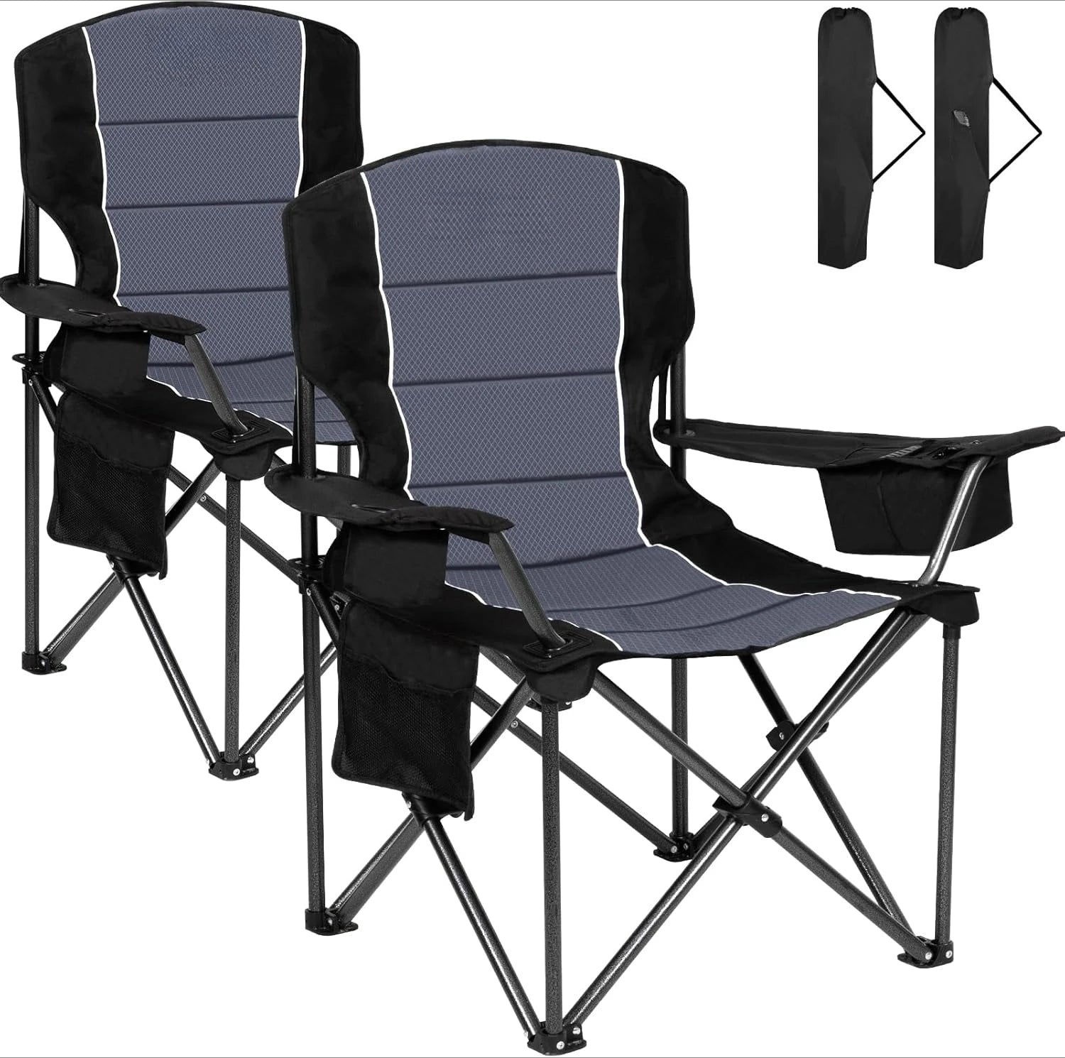 Oversized Camping Chairs,Heavy Duty Support 500 LBS,Padded Back & Arm Sport Chairs, Cup Holder Cooler Bag
