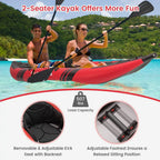 Tandem Inflatable Kayak, 12.5FT 2Person Kayak for Adults w 507 LBS Weight Capacity, 2 Aluminium Oars, Padded Seat, 2 Fins, Hand